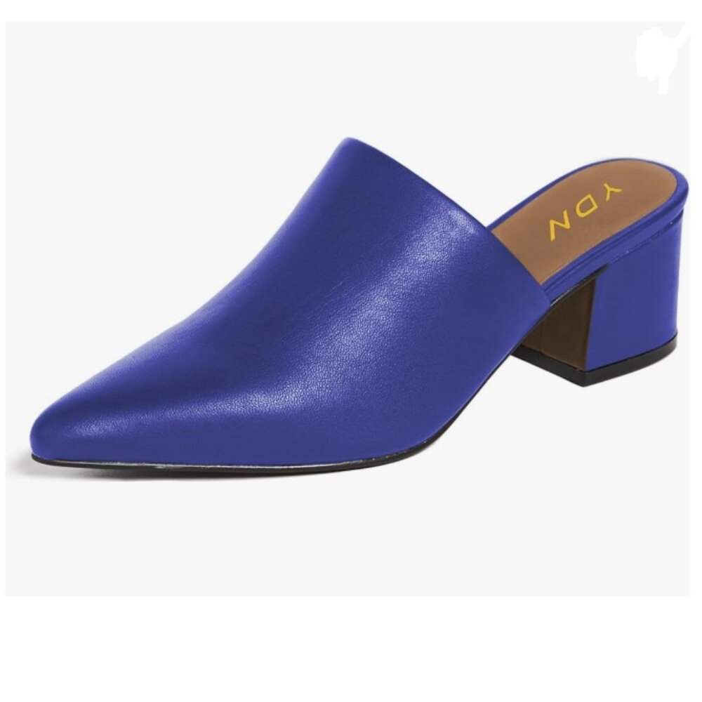 YDN Cobalt Pointed Toe Block Heel Mule